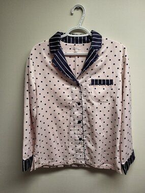 Frou Frou Pink Polka Dot Satin Pajama Top Women's Small Petite